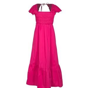 Jason Wu Hot Pink Eyelet Smocked Bodice Max Cotton Spring Dress